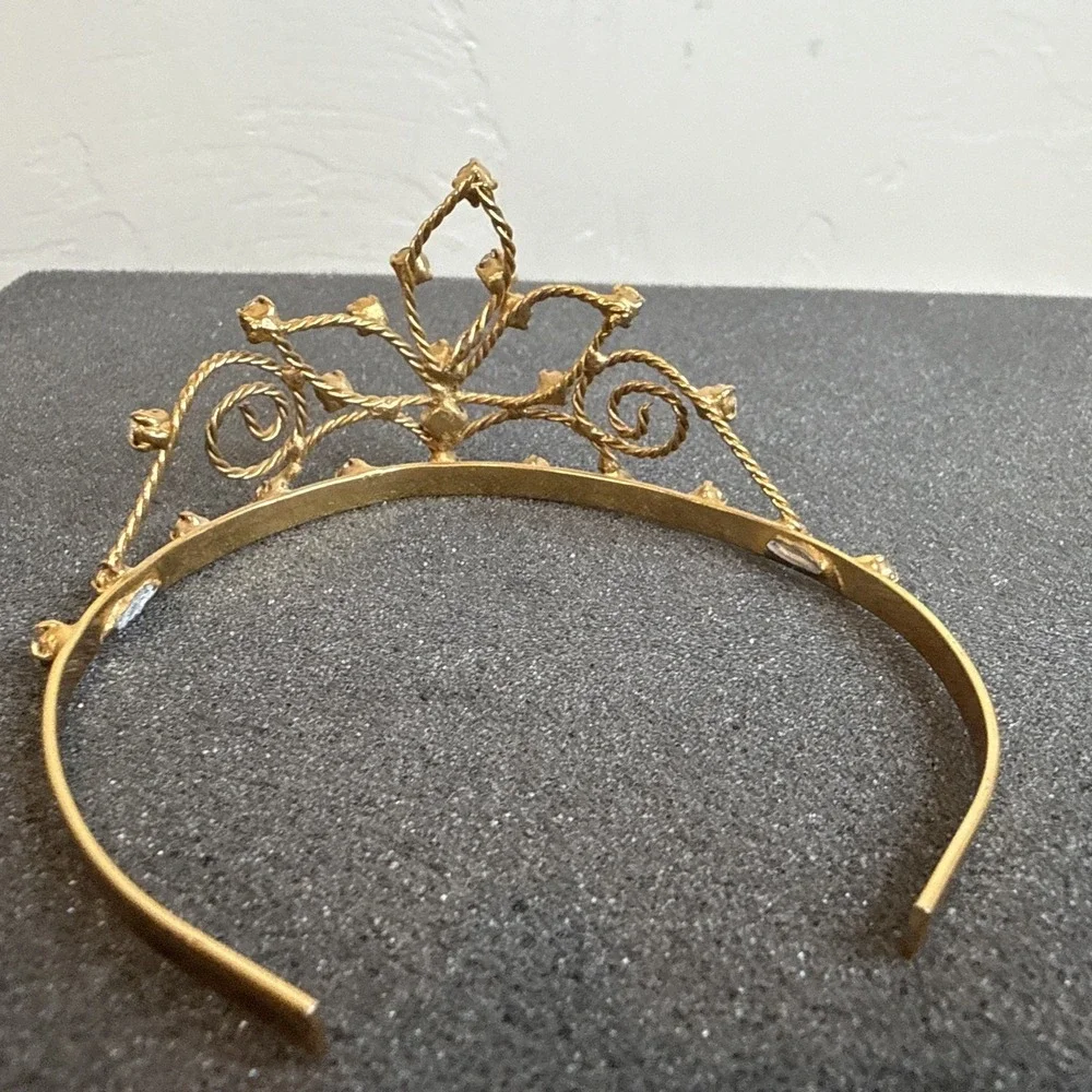 VTG Mid Century Gold Prong Set Rhinestone Tiara Mini Hair Crown Headband Bridal